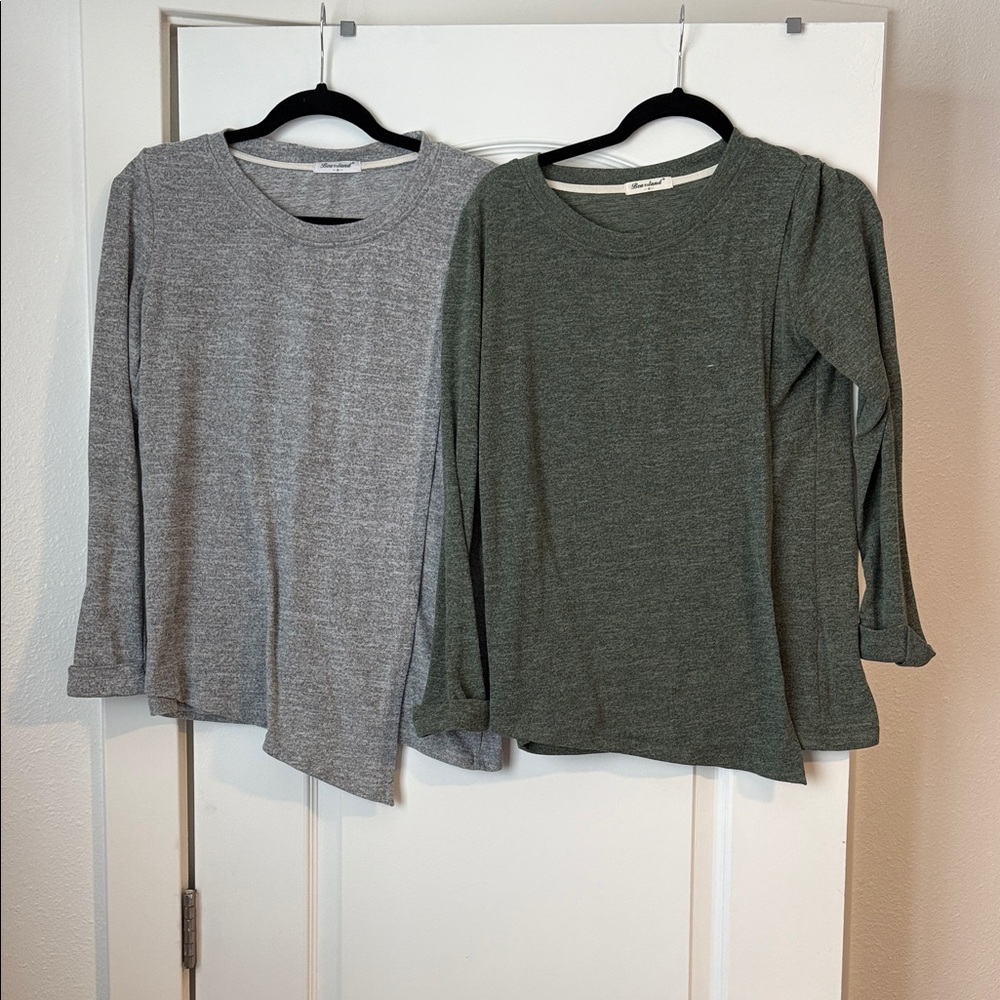 Bearsland Two-Pack Long-Sleeve Crewneck Tops - Gray & Olive